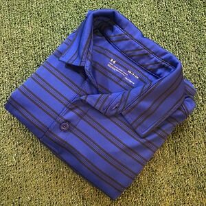 Under Armour Men's Performance Golf Shirt Blue Striped Size Small